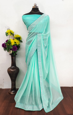 Lapetiya Clothing Solid/Plain, Self Design Bollywood Georgette Saree(Light Blue)