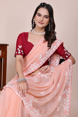 saanvi Embroidered Bollywood Georgette Saree(Orange)