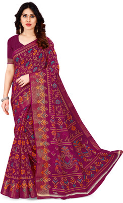 estrella fashion Floral Print Bollywood Cotton Linen Saree(Purple)