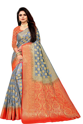 RESHAMDOR SAREES Self Design Banarasi Art Silk Saree(Grey)