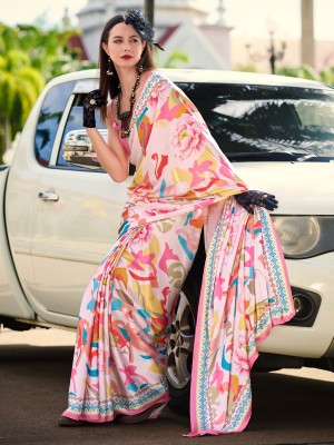 Sareemall Printed Daily Wear Crepe Saree(Pink)