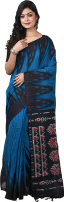 GhoshEthnic Temple Border Sambalpuri Handloom Viscose Rayon Saree(Blue)