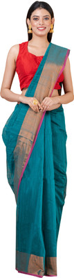 Durga Handlooms Solid/Plain Handloom Cotton Silk Saree(Green)