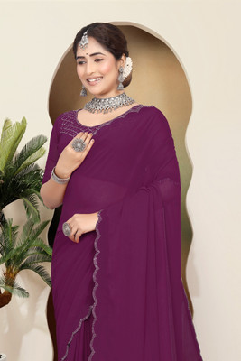 Divine Fabrics Embellished Bollywood Georgette Saree(Purple)