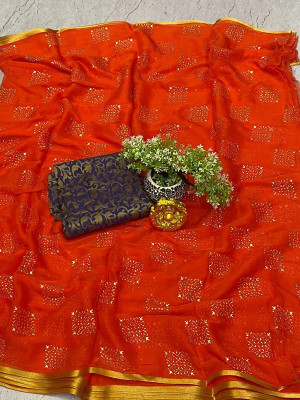 ELEGANCE FAB Embellished Bollywood Chiffon Saree(Orange)