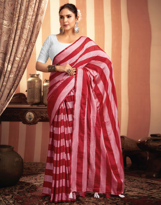all about you Printed, Embellished Bollywood Cotton Blend Saree(Red)