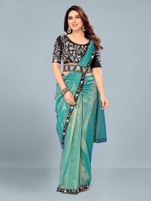 Ashiya Fab Embroidered Bollywood Net Saree(Blue)