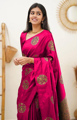 YASHIKA Self Design Kanjivaram Silk Blend Saree(Pink)