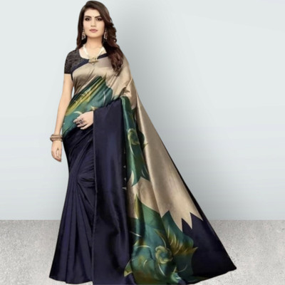Grubstaker Printed Assam Silk Cotton Blend Saree(Multicolor)