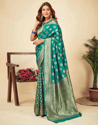 SHRIMAY Woven Banarasi Jacquard Saree(Light Green)