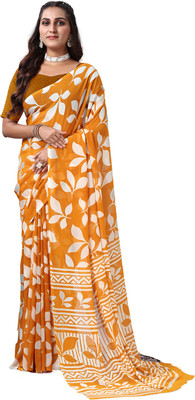 nirmal creation Printed Daily Wear Crepe Saree(Yellow)