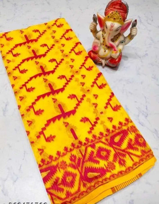 maa agameswari Self Design Jamdani Cotton Silk Saree(Yellow)