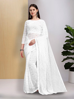ANANYA Embellished Bollywood Net Saree(White)