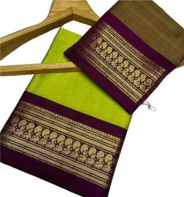 KHODALSAREEFEB Woven, Solid/Plain Banarasi Cotton Silk Saree(Black, Red)