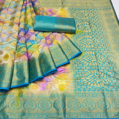 Ruhabs Woven Kanjivaram Silk Blend Saree(Light Green)