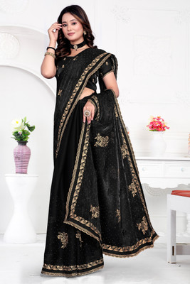 greeva enterprise Embroidered Bollywood Jimmy choo Saree(Black)