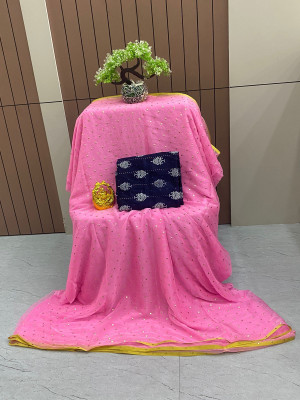 HouseOfCommon Embellished Bollywood Polyester Saree(Pink)