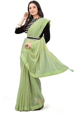 fentik.com Embroidered Bollywood Lycra Blend Saree(Light Green)