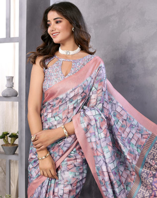 YASHIKA Printed, Floral Print Bollywood Art Silk Saree(Grey)