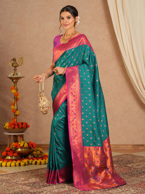 ANOUK Woven Paithani Silk Blend Saree(Blue)