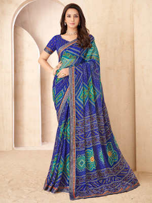Anouk Rustic Embellished Bandhani Chiffon Saree(Blue)
