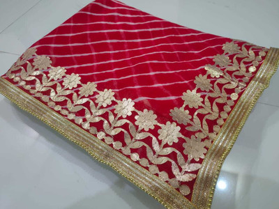 Neelkanth Ent Printed, Self Design, Graphic Print, Striped, Checkered Handloom Chiffon Saree(Red)
