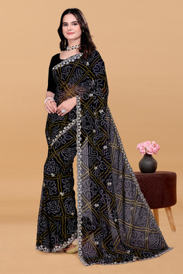 Shree Shyam Creation Embroidered Bandhani Georgette Saree(Black)