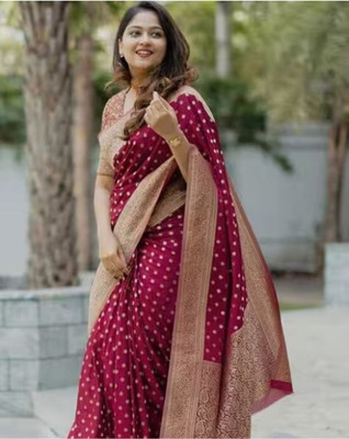 CKDESIGNER Woven Banarasi Jacquard Saree(Maroon)