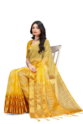 Aarunika IC Woven Bollywood Organza Saree(Yellow)