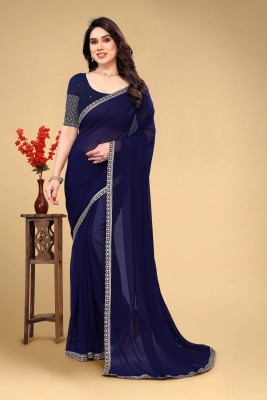 saanvi Dyed, Solid/Plain, Self Design Bollywood Georgette Saree(Dark Blue)