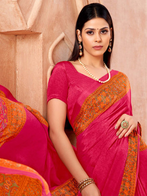 Divastri Printed Chinnalapattu Crepe Saree(Pink)