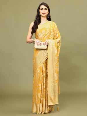 Meena Bazaar Embroidered Bollywood Georgette Saree(Mustard)