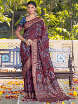 Tasrika Printed Chinnalapattu Viscose Rayon Saree(Maroon)
