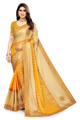 MAAFAB Self Design Bollywood Jacquard Saree(Yellow)