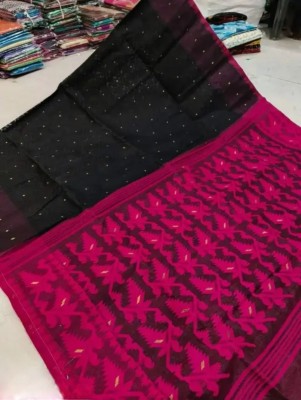 ASIMA TEXTILE Woven Jamdani Cotton Silk Saree(Black, Pink)