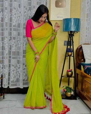 Amavii Solid/Plain Bollywood Georgette Saree(Light Green)