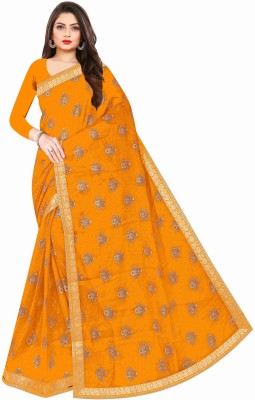 KIWIE Printed Bollywood Chiffon Saree(Yellow)