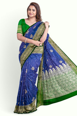 NAZABSAREES Embroidered Banarasi Silk Blend Saree(Magenta)