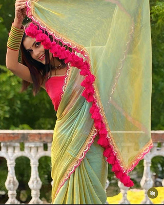 Amavii Solid/Plain Bollywood Georgette Saree(Light Green)