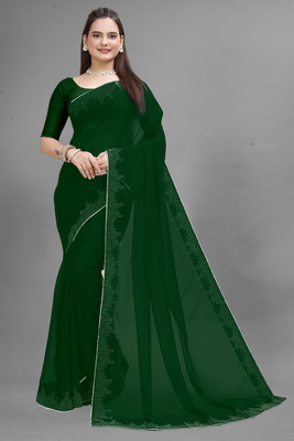 Manan Creation Solid/Plain Bollywood Georgette, Chiffon Saree(Green)
