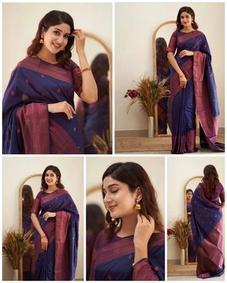 VK Enterprise Woven, Self Design Banarasi Silk Blend Saree(Dark Blue)