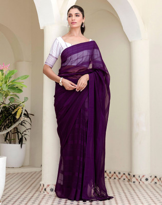 SIRIL Self Design, Woven, Striped Bollywood Georgette Saree(Purple)