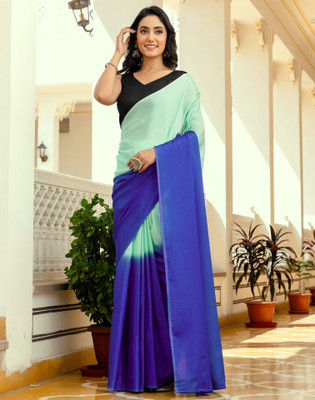 Satrani Ombre, Solid/Plain Bollywood Chiffon, Georgette Saree(Green, Blue)
