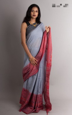 Balorampal Woven Handloom Pure Cotton Saree(Grey, Black)