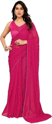 RAJESHWAR FASHION Dyed, Embellished Bollywood Georgette Saree(Pink)