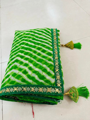 Shikha creation Striped Leheria Georgette Saree(Green)