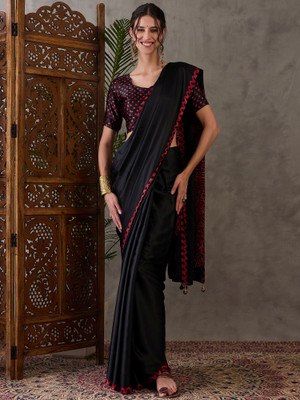 Tasrika Paisley, Floral Print, Geometric Print, Digital Print Bollywood Silk Blend Saree(Black)