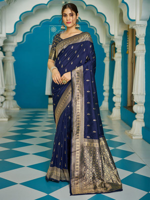 all about you Woven Banarasi Silk Blend Saree(Blue)