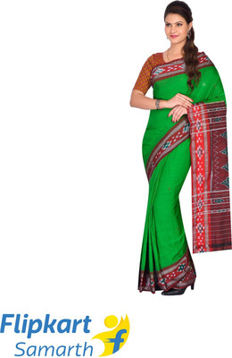 handloom paridhaan Printed Sambalpuri Pure Cotton Saree(Green)