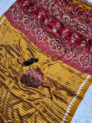 NavinyaVastra Printed Bollywood Silk Blend Saree(Yellow)